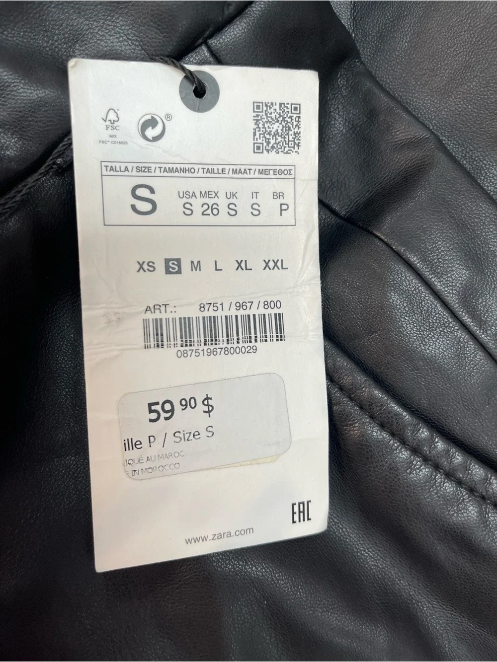 Zara Faux Leather Pleather Ankle Trousers Black